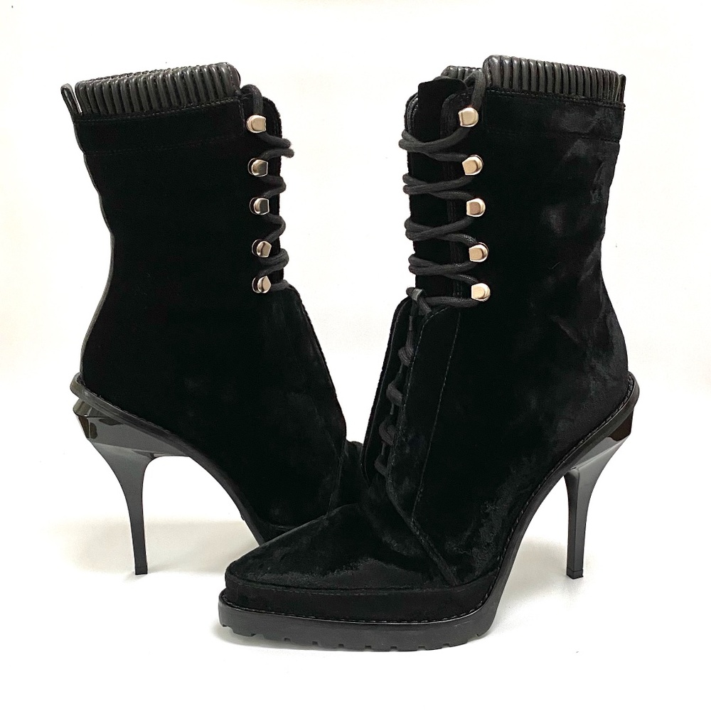 ALEXANDER WANG MID CALF VELVET PLATFORM BOOTS  COMBAT BOOTS LANA SIZE 37 US 7